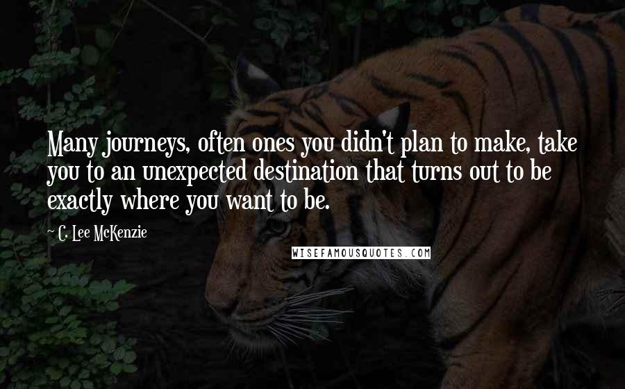 C. Lee McKenzie Quotes: Many journeys, often ones you didn't plan to make, take you to an unexpected destination that turns out to be exactly where you want to be.