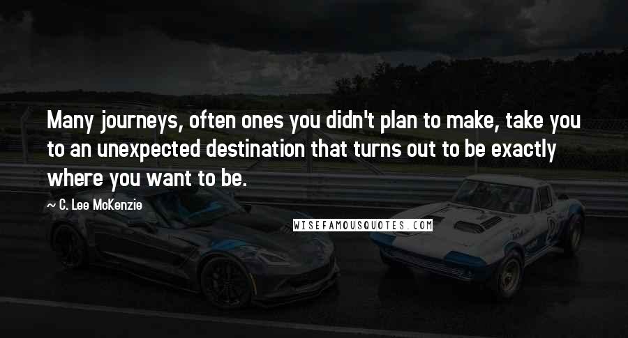 C. Lee McKenzie Quotes: Many journeys, often ones you didn't plan to make, take you to an unexpected destination that turns out to be exactly where you want to be.