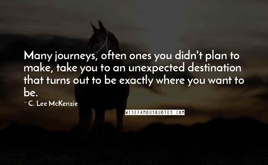 C. Lee McKenzie Quotes: Many journeys, often ones you didn't plan to make, take you to an unexpected destination that turns out to be exactly where you want to be.