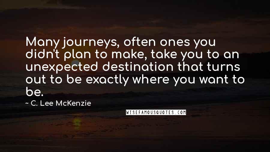 C. Lee McKenzie Quotes: Many journeys, often ones you didn't plan to make, take you to an unexpected destination that turns out to be exactly where you want to be.