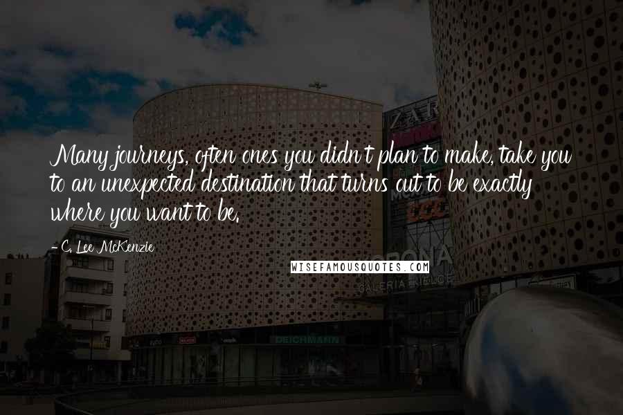 C. Lee McKenzie Quotes: Many journeys, often ones you didn't plan to make, take you to an unexpected destination that turns out to be exactly where you want to be.