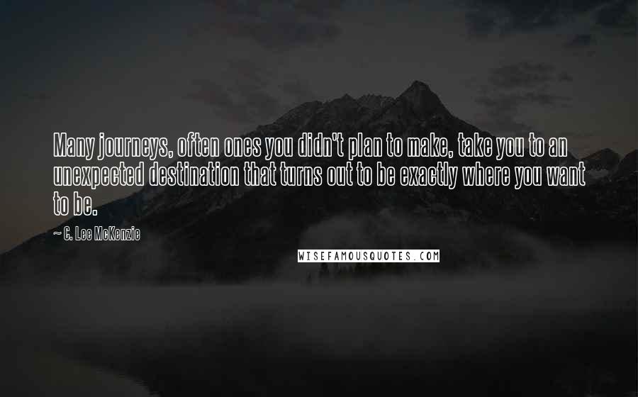 C. Lee McKenzie Quotes: Many journeys, often ones you didn't plan to make, take you to an unexpected destination that turns out to be exactly where you want to be.