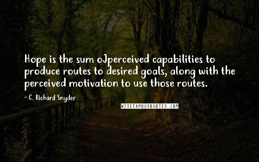 C. Richard Snyder Quotes: Hope is the sum oJperceived capabilities to produce routes to desired goals, along with the perceived motivation to use those routes.