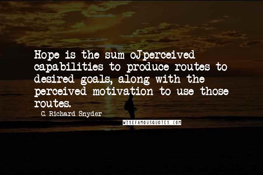 C. Richard Snyder Quotes: Hope is the sum oJperceived capabilities to produce routes to desired goals, along with the perceived motivation to use those routes.