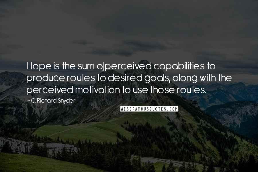 C. Richard Snyder Quotes: Hope is the sum oJperceived capabilities to produce routes to desired goals, along with the perceived motivation to use those routes.