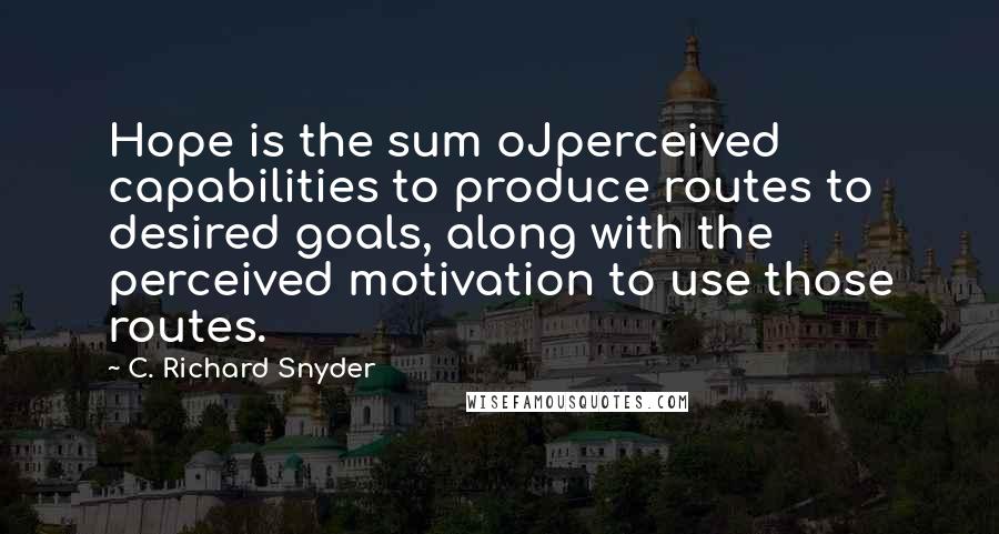 C. Richard Snyder Quotes: Hope is the sum oJperceived capabilities to produce routes to desired goals, along with the perceived motivation to use those routes.