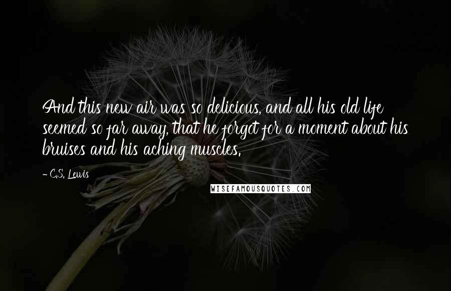C.S. Lewis Quotes: And this new air was so delicious, and all his old life seemed so far away, that he forgot for a moment about his bruises and his aching muscles.