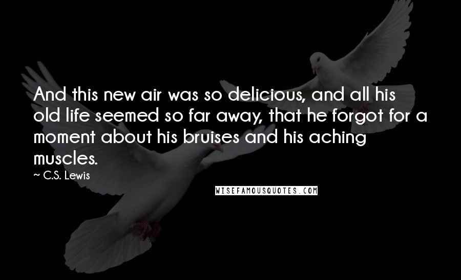 C.S. Lewis Quotes: And this new air was so delicious, and all his old life seemed so far away, that he forgot for a moment about his bruises and his aching muscles.