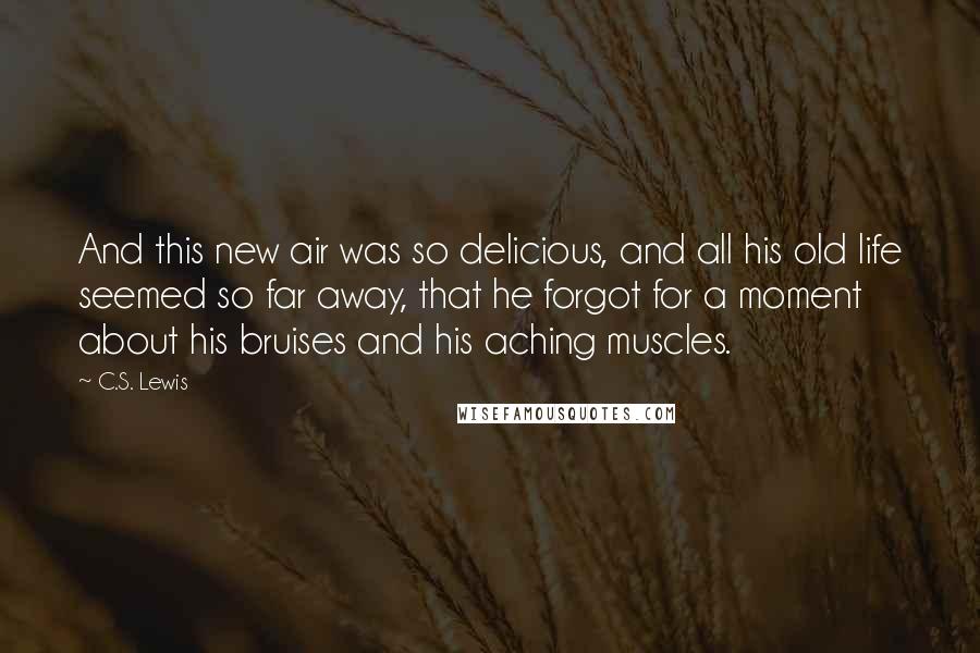 C.S. Lewis Quotes: And this new air was so delicious, and all his old life seemed so far away, that he forgot for a moment about his bruises and his aching muscles.