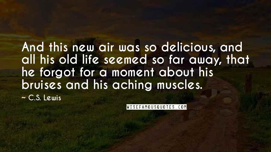 C.S. Lewis Quotes: And this new air was so delicious, and all his old life seemed so far away, that he forgot for a moment about his bruises and his aching muscles.