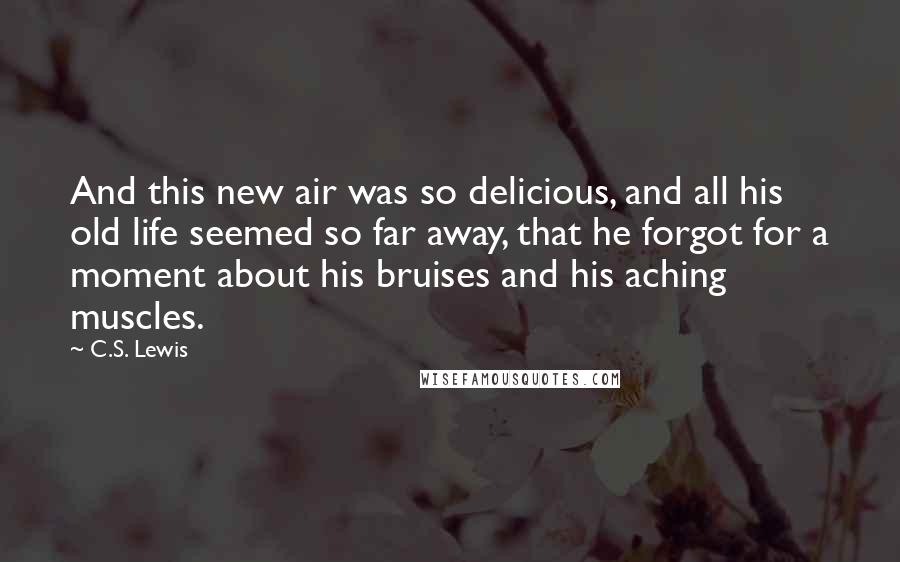 C.S. Lewis Quotes: And this new air was so delicious, and all his old life seemed so far away, that he forgot for a moment about his bruises and his aching muscles.