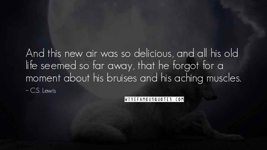 C.S. Lewis Quotes: And this new air was so delicious, and all his old life seemed so far away, that he forgot for a moment about his bruises and his aching muscles.