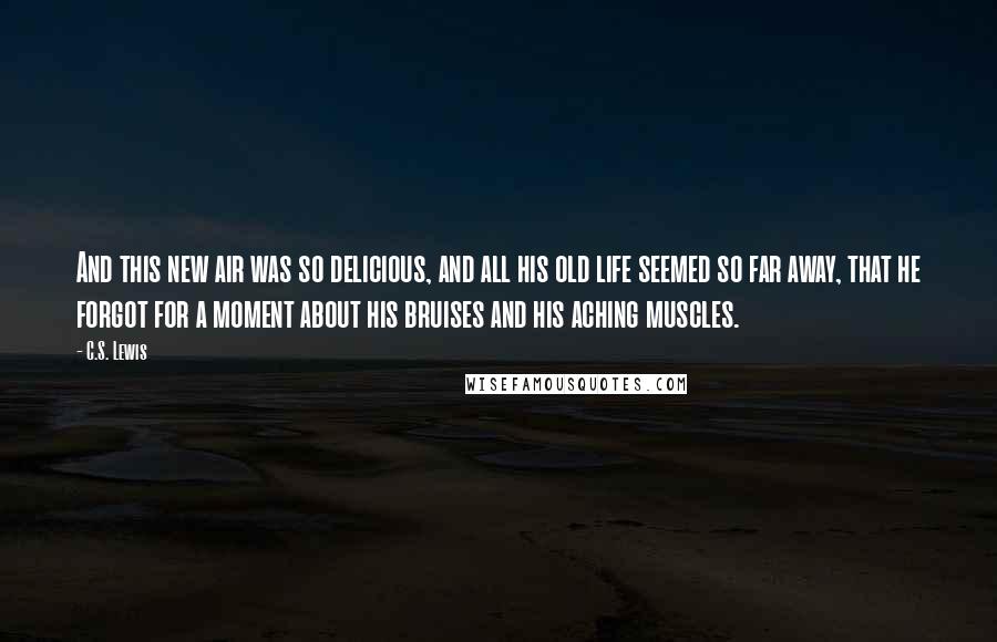 C.S. Lewis Quotes: And this new air was so delicious, and all his old life seemed so far away, that he forgot for a moment about his bruises and his aching muscles.