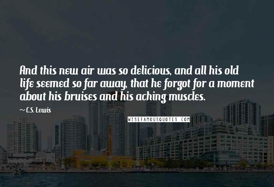 C.S. Lewis Quotes: And this new air was so delicious, and all his old life seemed so far away, that he forgot for a moment about his bruises and his aching muscles.