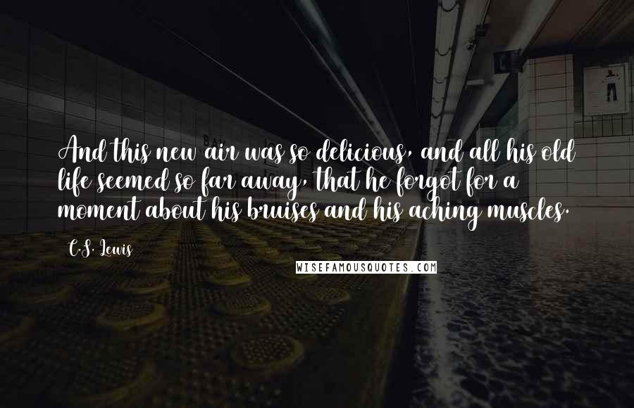 C.S. Lewis Quotes: And this new air was so delicious, and all his old life seemed so far away, that he forgot for a moment about his bruises and his aching muscles.