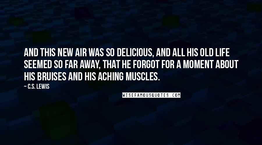 C.S. Lewis Quotes: And this new air was so delicious, and all his old life seemed so far away, that he forgot for a moment about his bruises and his aching muscles.