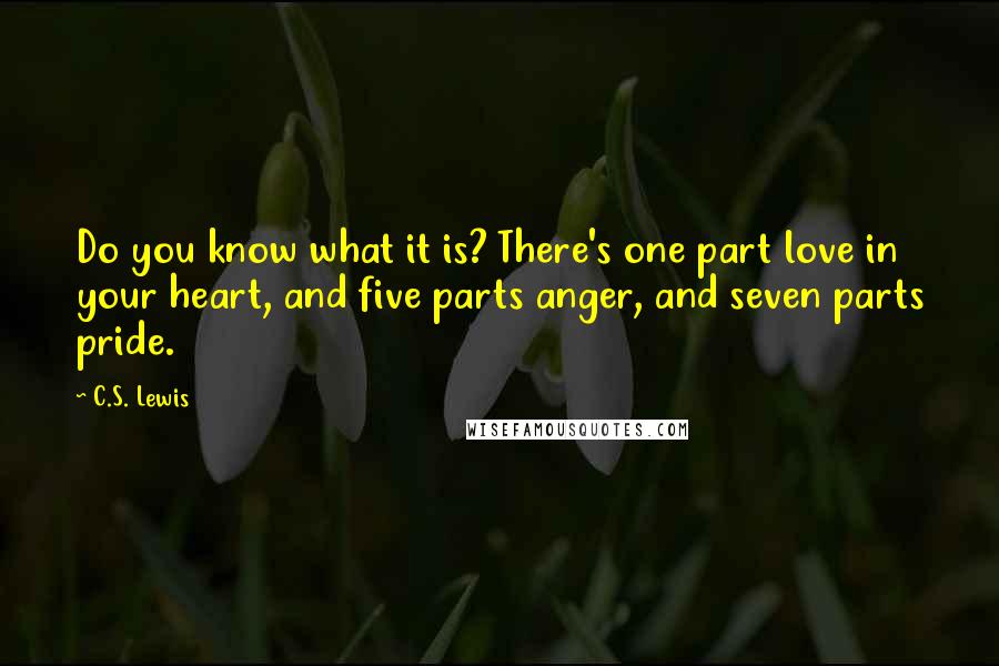 C.S. Lewis Quotes: Do you know what it is? There's one part love in your heart, and five parts anger, and seven parts pride.