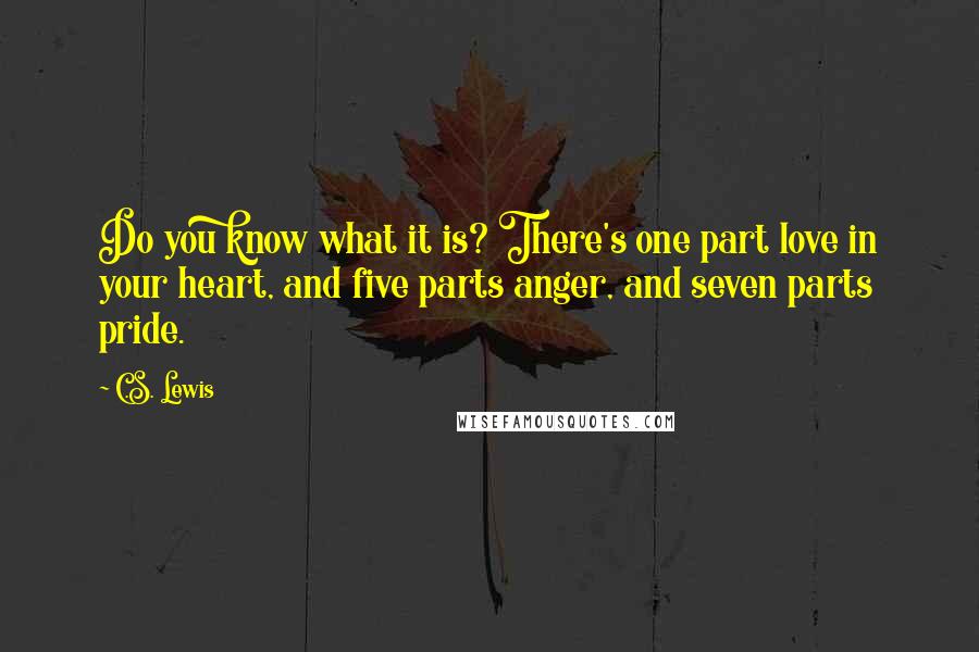 C.S. Lewis Quotes: Do you know what it is? There's one part love in your heart, and five parts anger, and seven parts pride.