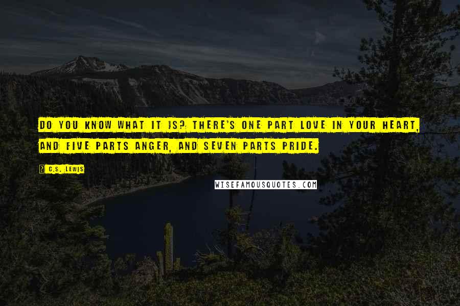 C.S. Lewis Quotes: Do you know what it is? There's one part love in your heart, and five parts anger, and seven parts pride.