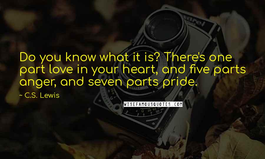 C.S. Lewis Quotes: Do you know what it is? There's one part love in your heart, and five parts anger, and seven parts pride.