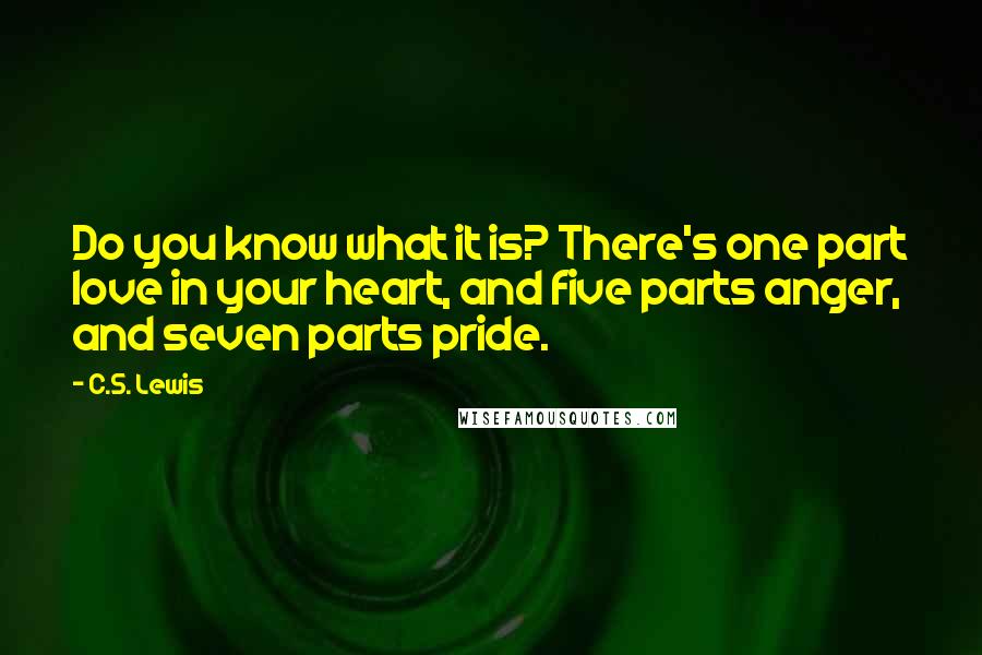 C.S. Lewis Quotes: Do you know what it is? There's one part love in your heart, and five parts anger, and seven parts pride.