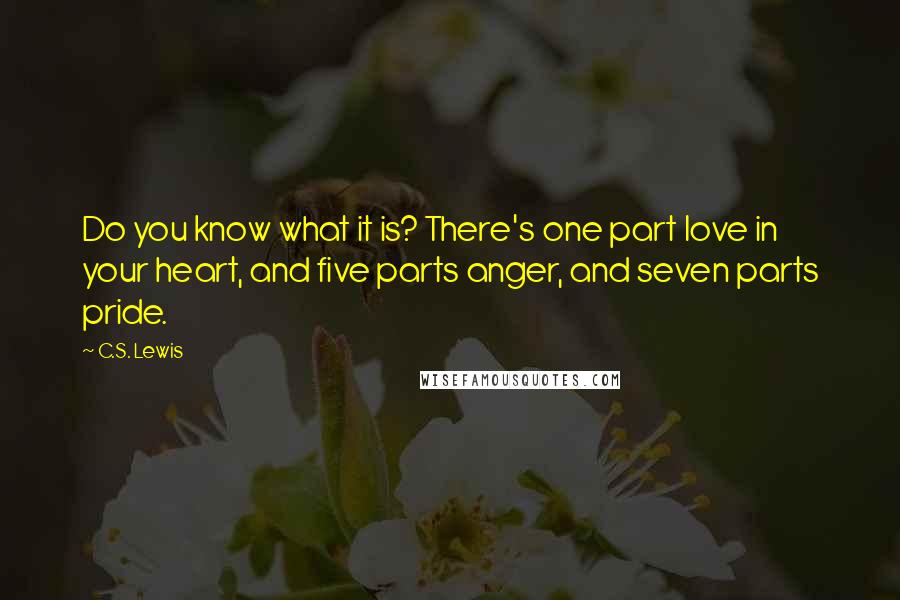 C.S. Lewis Quotes: Do you know what it is? There's one part love in your heart, and five parts anger, and seven parts pride.