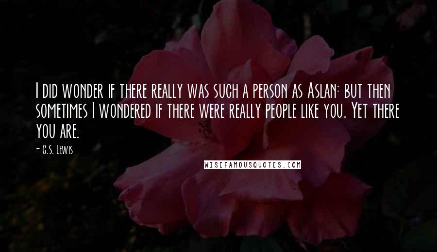 C.S. Lewis Quotes: I did wonder if there really was such a person as Aslan: but then sometimes I wondered if there were really people like you. Yet there you are.