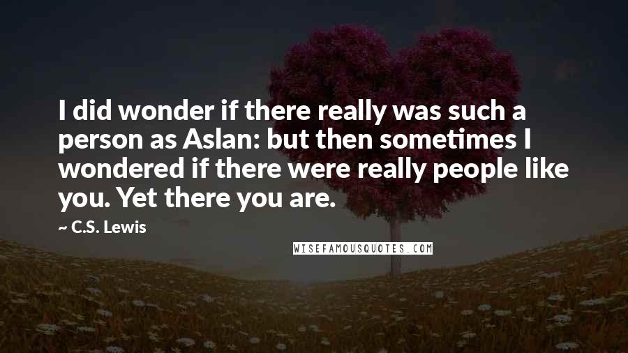 C.S. Lewis Quotes: I did wonder if there really was such a person as Aslan: but then sometimes I wondered if there were really people like you. Yet there you are.