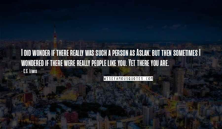 C.S. Lewis Quotes: I did wonder if there really was such a person as Aslan: but then sometimes I wondered if there were really people like you. Yet there you are.