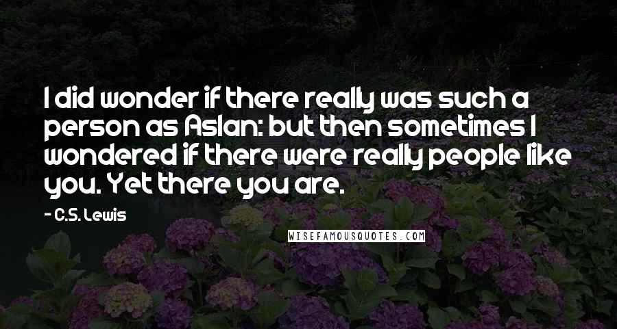 C.S. Lewis Quotes: I did wonder if there really was such a person as Aslan: but then sometimes I wondered if there were really people like you. Yet there you are.