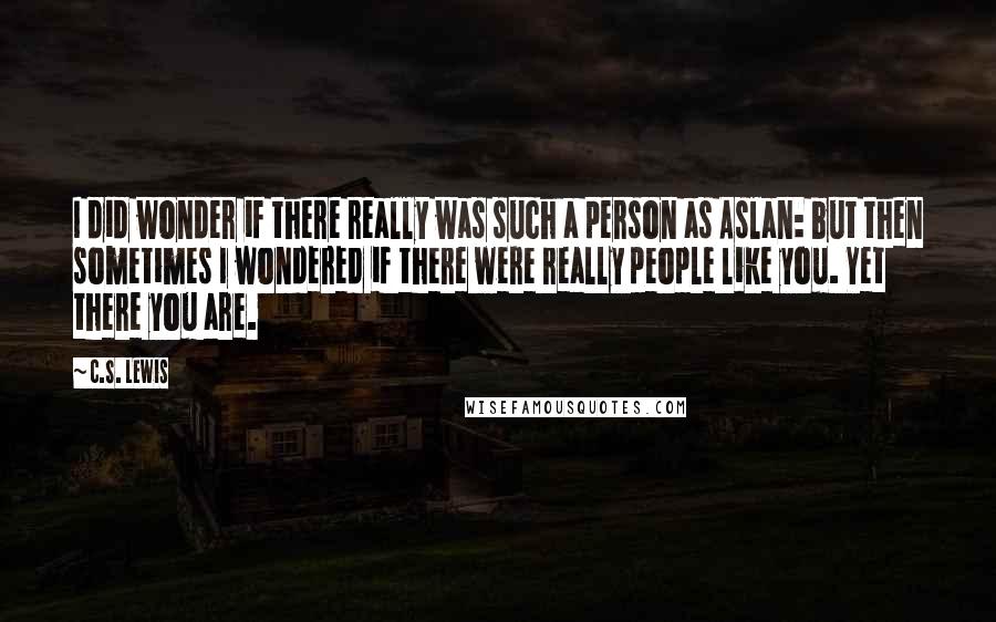 C.S. Lewis Quotes: I did wonder if there really was such a person as Aslan: but then sometimes I wondered if there were really people like you. Yet there you are.