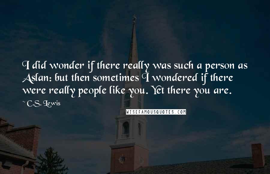 C.S. Lewis Quotes: I did wonder if there really was such a person as Aslan: but then sometimes I wondered if there were really people like you. Yet there you are.