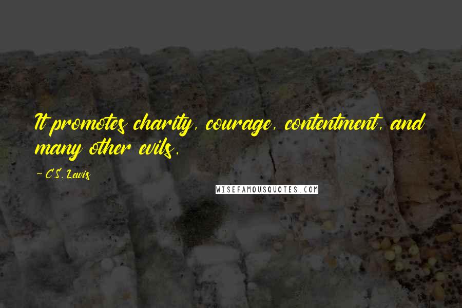 C.S. Lewis Quotes: It promotes charity, courage, contentment, and many other evils.