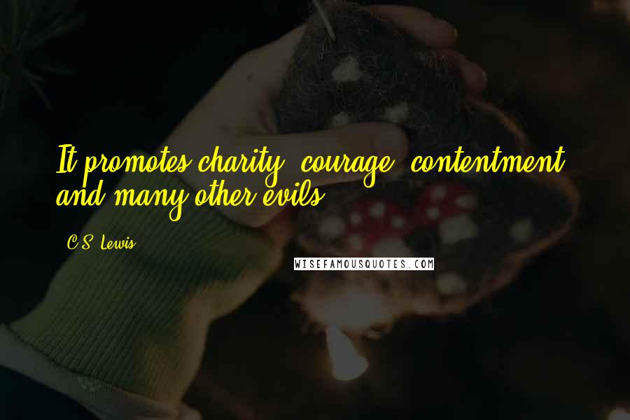 C.S. Lewis Quotes: It promotes charity, courage, contentment, and many other evils.