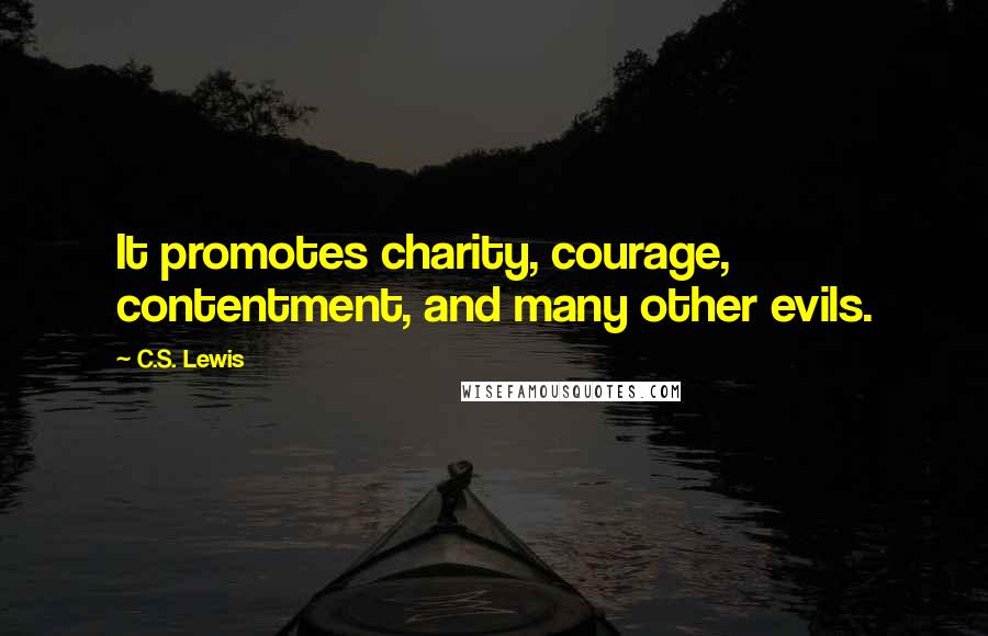 C.S. Lewis Quotes: It promotes charity, courage, contentment, and many other evils.