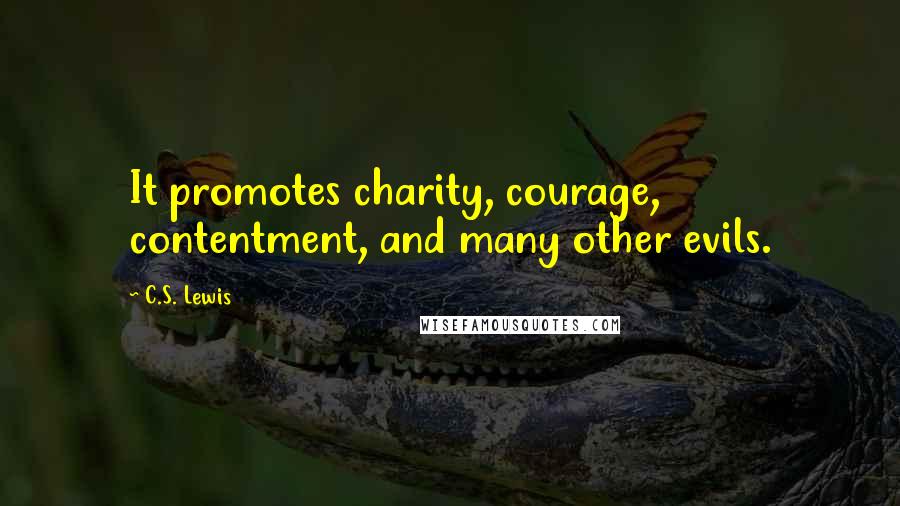C.S. Lewis Quotes: It promotes charity, courage, contentment, and many other evils.