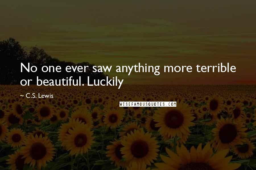 C.S. Lewis Quotes: No one ever saw anything more terrible or beautiful. Luckily