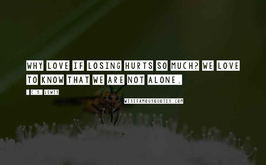 C.S. Lewis Quotes: Why love if losing hurts so much? We love to know that we are not alone.