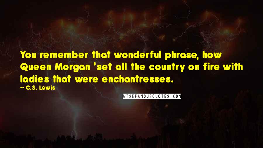 C.S. Lewis Quotes: You remember that wonderful phrase, how Queen Morgan 'set all the country on fire with ladies that were enchantresses.