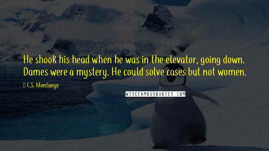 C.S. Montanye Quotes: He shook his head when he was in the elevator, going down. Dames were a mystery. He could solve cases but not women.