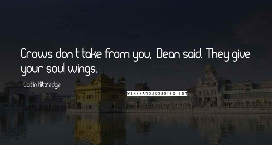 Caitlin Kittredge Quotes: Crows don't take from you," Dean said. "They give your soul wings.