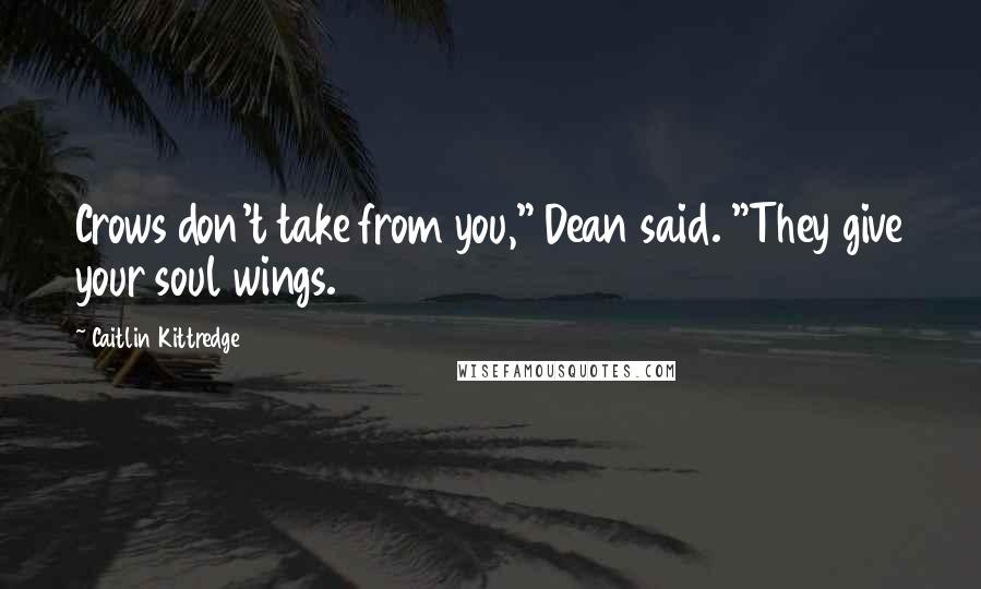 Caitlin Kittredge Quotes: Crows don't take from you," Dean said. "They give your soul wings.