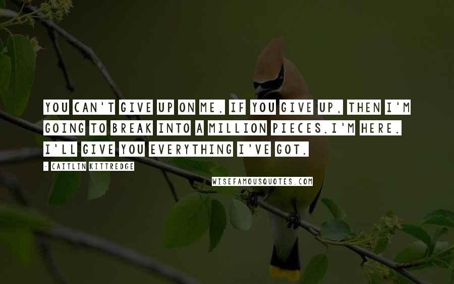 Caitlin Kittredge Quotes: You can't give up on me. If you give up, then I'm going to break into a million pieces.I'm here. I'll give you everything I've got.