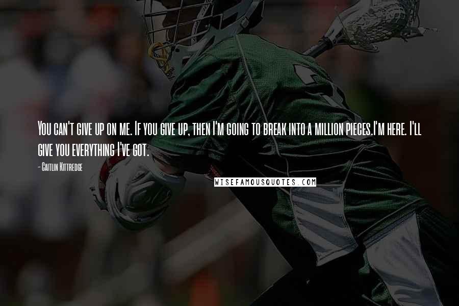 Caitlin Kittredge Quotes: You can't give up on me. If you give up, then I'm going to break into a million pieces.I'm here. I'll give you everything I've got.