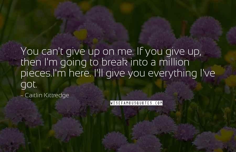 Caitlin Kittredge Quotes: You can't give up on me. If you give up, then I'm going to break into a million pieces.I'm here. I'll give you everything I've got.