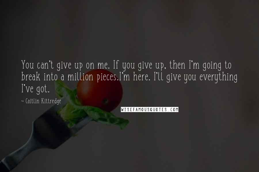 Caitlin Kittredge Quotes: You can't give up on me. If you give up, then I'm going to break into a million pieces.I'm here. I'll give you everything I've got.