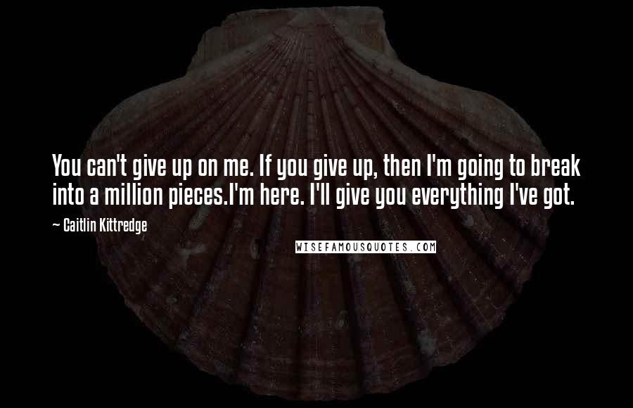 Caitlin Kittredge Quotes: You can't give up on me. If you give up, then I'm going to break into a million pieces.I'm here. I'll give you everything I've got.