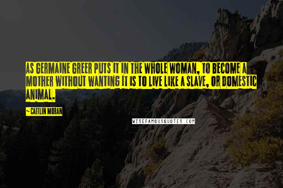 Caitlin Moran Quotes: As Germaine Greer puts it in The Whole Woman, to become a mother without wanting it is to live like a slave, or domestic animal.