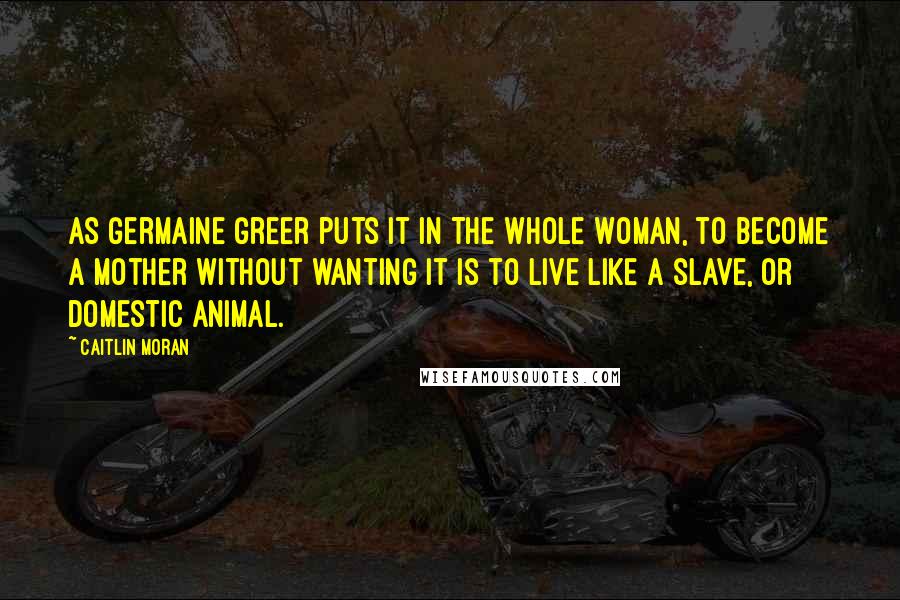 Caitlin Moran Quotes: As Germaine Greer puts it in The Whole Woman, to become a mother without wanting it is to live like a slave, or domestic animal.