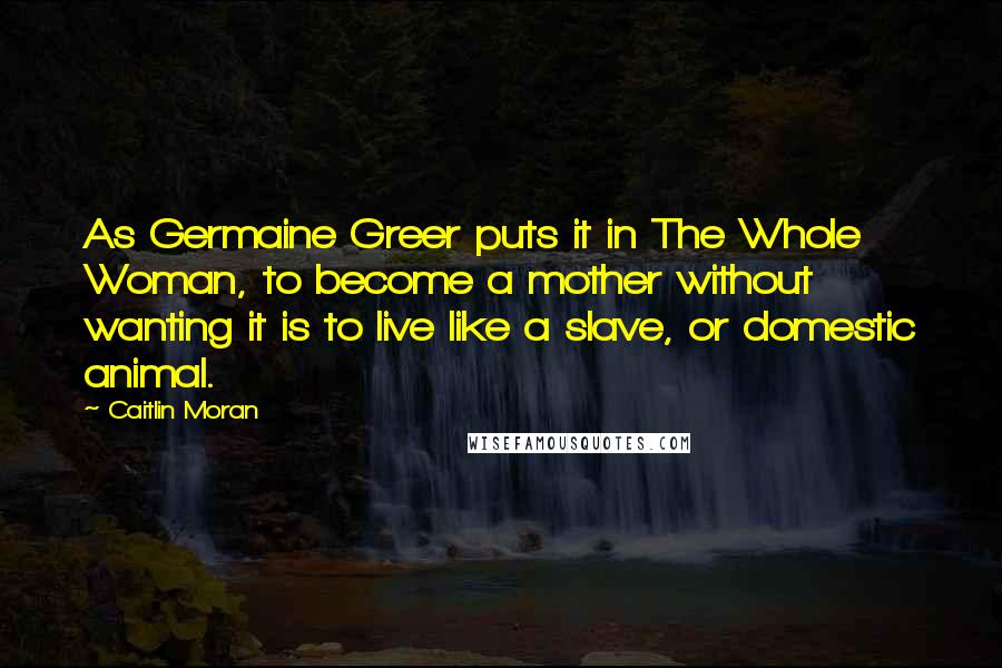 Caitlin Moran Quotes: As Germaine Greer puts it in The Whole Woman, to become a mother without wanting it is to live like a slave, or domestic animal.